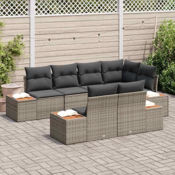 7-teiliges Garten-Sofa-Set mit Kissen Grau Poly Rattan Akazie