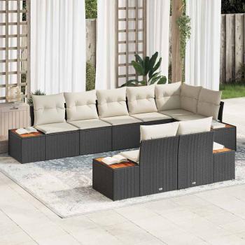 ARDEBO.de - 8-teiliges Garten Sofa Set mit Kissen Schwarz Poly Rattan Akazie