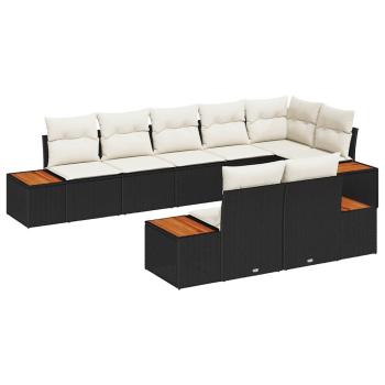 8-teiliges Garten Sofa Set mit Kissen Schwarz Poly Rattan Akazie