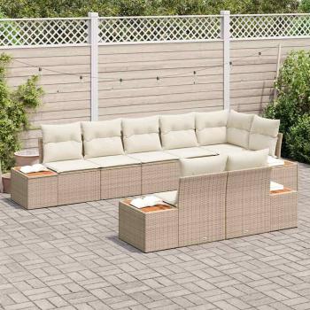 8-teiliges Garten Sofa Set mit Kissen Beige Poly Rattan