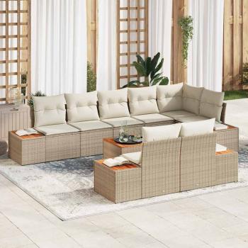 ARDEBO.de - 9-teiliges Garten-Sofa-Set mit Kissen Beige Poly-Rattan Akazie