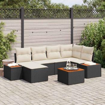 ARDEBO.de - 7-teiliges Garten Sofa Set mit Kissen Schwarz Poly Rattan Akazie
