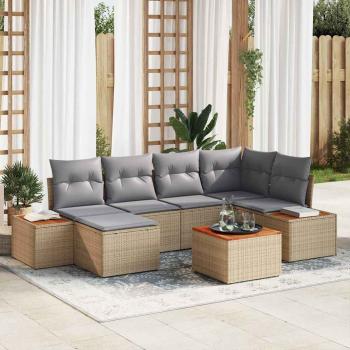 ARDEBO.de - 7-teiliges Garten Sofa Set mit Kissen Beige Poly Rattan Akazie