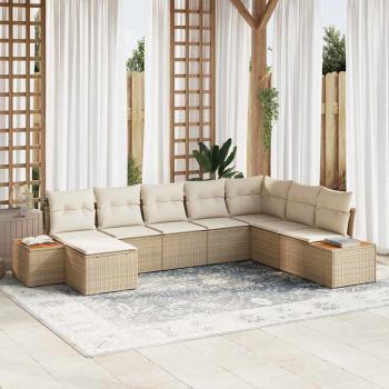 ARDEBO.de - 8-teiliges Garten Sofa Set mit Kissen Beige Poly Rattan Akazie