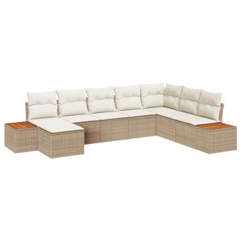 8-teiliges Garten Sofa Set mit Kissen Beige Poly Rattan Akazie