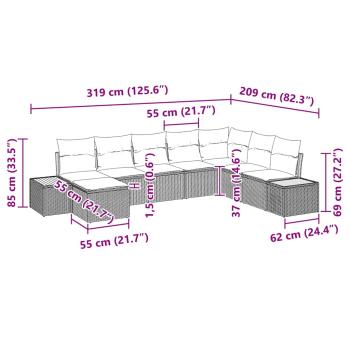 8-teiliges Garten Sofa Set mit Kissen Beige Poly Rattan Akazie
