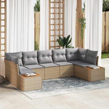 ARDEBO.de - 7-teiliges Garten-Sofaset mit Kissen Beige Poly-Rattan Akazie
