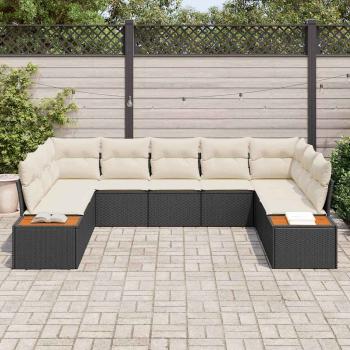 ARDEBO.de - 9-teiliges Garten Sofa Set mit Kissen Schwarz Poly Rattan Akazie
