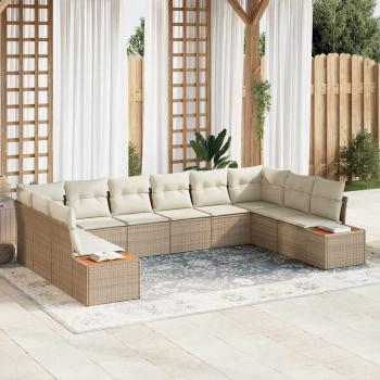 ARDEBO.de - 10-teiliges Garten Sofa Set mit Kissen Beige Poly Rattan Akazie