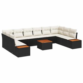 11-teiliges Gartensofa Set mit Kissen Schwarz Poly-Rattan Akazie