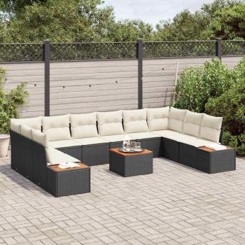 11-teiliges Gartensofa Set mit Kissen Schwarz Poly-Rattan Akazie
