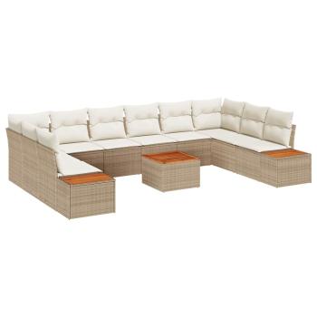 ARDEBO.de - 11-teiliges Garten-Sofa-Set mit Kissen Beige Poly Rattan Akazie