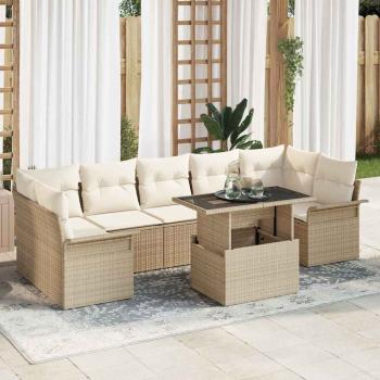 ARDEBO.de - 8-teiliges Garten Sofa Set mit Kissen Beige Poly Rattan