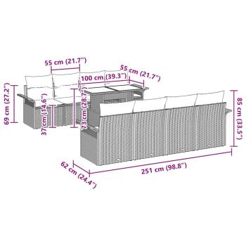 9-teiliges Garten Sofa Set mit Kissen Schwarz Poly Rattan