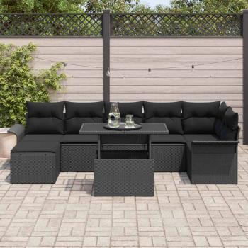 8-teiliges Garten-Sofa-Set mit Kissen Schwarz Poly Rattan
