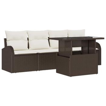 5-teiliges Garten-Sofa-Set mit Kissen Braun Poly-Rattan
