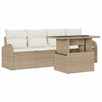 5-teilige Garten Sofagarnitur mit Kissen Beige Poly Rattan