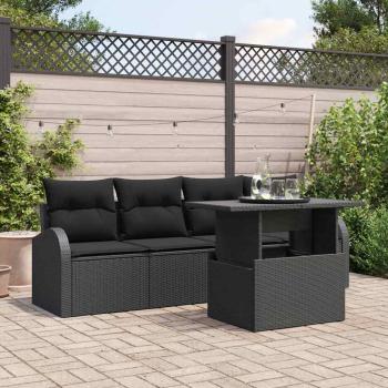 ARDEBO.de - 5-teiliges Garten-Sofa-Set mit Kissen Schwarz Poly Rattan