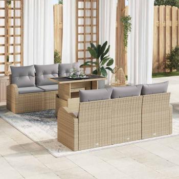 ARDEBO.de - 7 Teiliges Garten Sofa Set mit Kissen Beige Poly Rattan