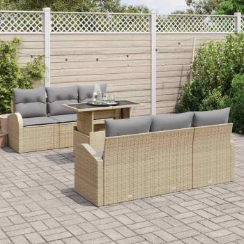 7 Teiliges Garten Sofa Set mit Kissen Beige Poly Rattan