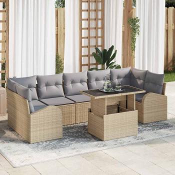 ARDEBO.de - 8-teiliges Garten-Sofa-Set mit Kissen Beige Poly Rattan