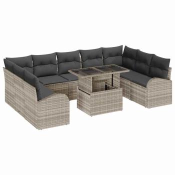 10-teiliges Garten-Sofa-Set mit Kissen Hellgraues Poly-Rattan
