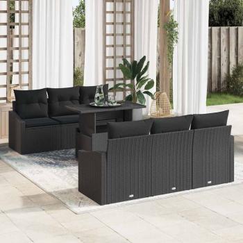 ARDEBO.de - 7-teiliges Garten-Sofa-Set mit Kissen Schwarz Poly-Rattan