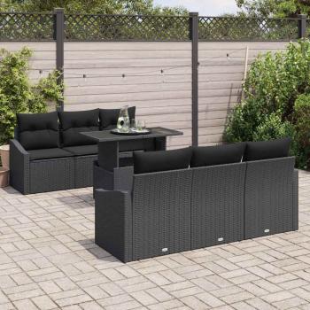 7-teiliges Garten-Sofa-Set mit Kissen Schwarz Poly-Rattan