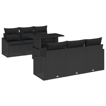 7-teiliges Garten-Sofa-Set mit Kissen Schwarz Poly-Rattan
