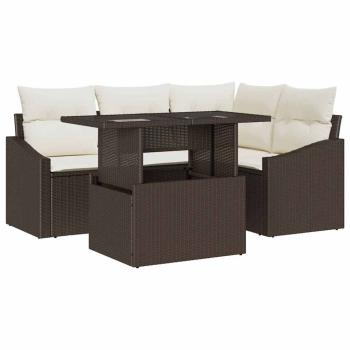 5-teiliges Garten Sofa Set mit Kissen Braun Poly Rattan