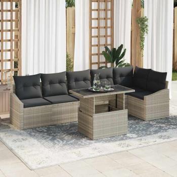 ARDEBO.de - 7-teiliges Garten-Sofa-Set mit Kissen Hellgraues Poly-Rattan