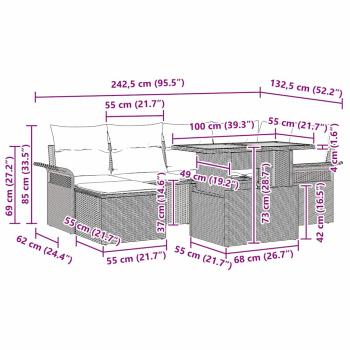 7-teilige Garten Essgruppe mit Kissen Beige Poly Rattan Akazie