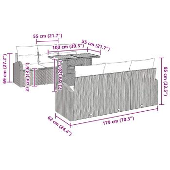 7-teiliges Garten-Essgruppen-Set mit Kissen in Beige Poly Rattan Akazie