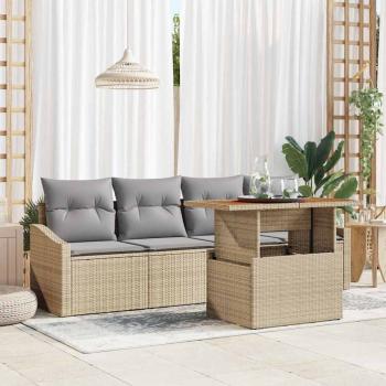 ARDEBO.de - 5-teilige Garten Essgruppe mit Kissen Beige Poly Rattan Akazie