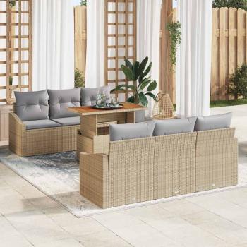 ARDEBO.de - 7-teiliges Garten Essgruppe mit Kissen Beige Poly Rattan Akazie