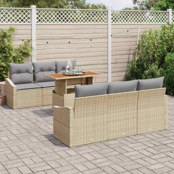 7-teiliges Garten Essgruppe mit Kissen Beige Poly Rattan Akazie