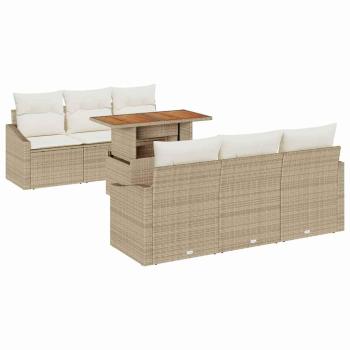 7-teiliges Garten Essgruppe mit Kissen beige Poly Rattan Akazie