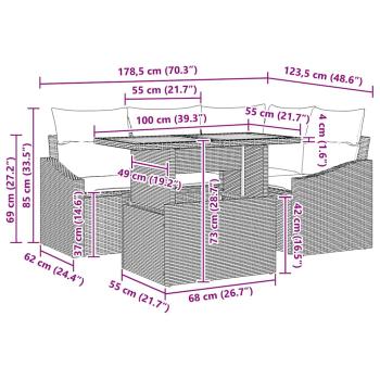5-teiliges Garten Essgruppe mit Kissen Beige Poly Rattan Akazie