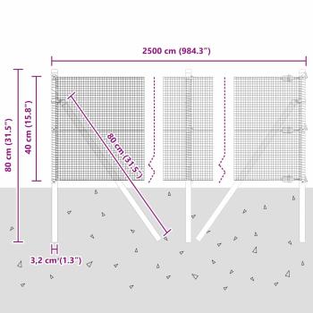 Schweißdrahtzaun mit 13 Pfosten 0.4x25 m verzinktem Stahl