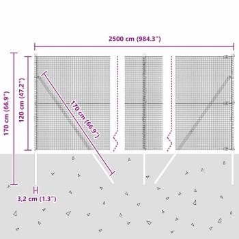 Geschweißter Drahtzaun mit 13 Pfosten 1.2x25 m Verzinkter Stahl