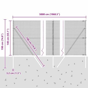 Schweißdrahtzaun mit 13 Pfosten 1,4x50 m Verzinkter Stahl