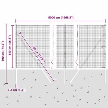 Geschweißter Drahtzaun mit 13 Pfosten 1,4x50 m aus feuerverzinktem Stahl