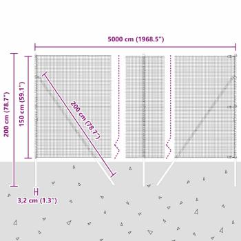 Geschweißter Drahtzaun mit 13 Pfosten 1.5x50 m Verzinkter Stahl