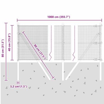 Geschweißter Drahtzaun mit 7 Pfosten Grün 0.4x10 m Stahl
