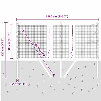 geschweißter Drahtzaun mit 7 Pfosten Grün 0,8x10 m Stahl