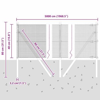 Geschweißter Drahtzaun mit 13 Pfosten Grün 0,4x50 m Stahl