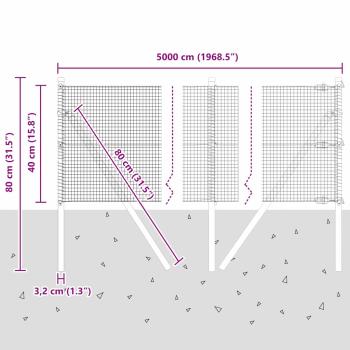 Schweißdrahtzaun mit 13 Pfosten Grün 0,4x50 m Stahl