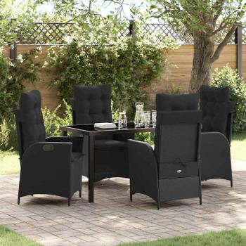 ARDEBO.de - 5-teiliges Garten-Esszimmer-Set mit Kissen Schwarz Poly Rattan