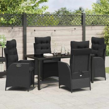 5-tlg. Garten-Esstischset mit Kissen Schwarz Poly Rattan