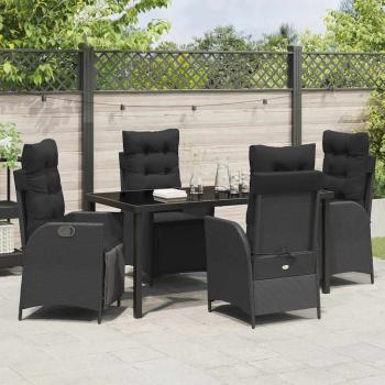 5-teiliges Garten-Esszimmer-Set Schwarz Poly Rattan